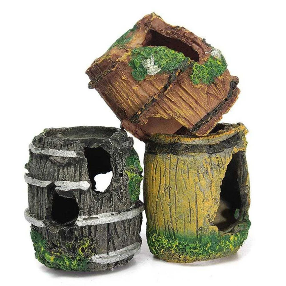 Artificial Barrels Resin Ornaments Unique Design Bright Colors Landscaping Decor Mini Hiding Cave Fish Tank Aquarium Equipment