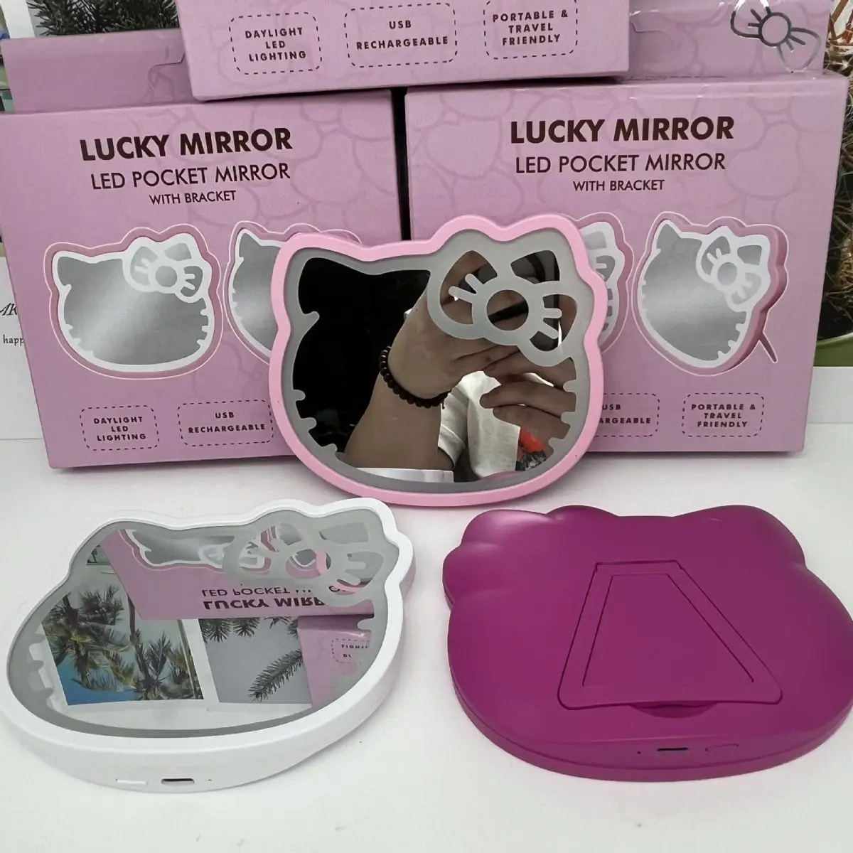 

Miniso Hello Kitty Makeup Mirror Equipped with LED Lights USB Charging Cosmetic Mirror Student Desktop Cosmetic Mirror Gift New