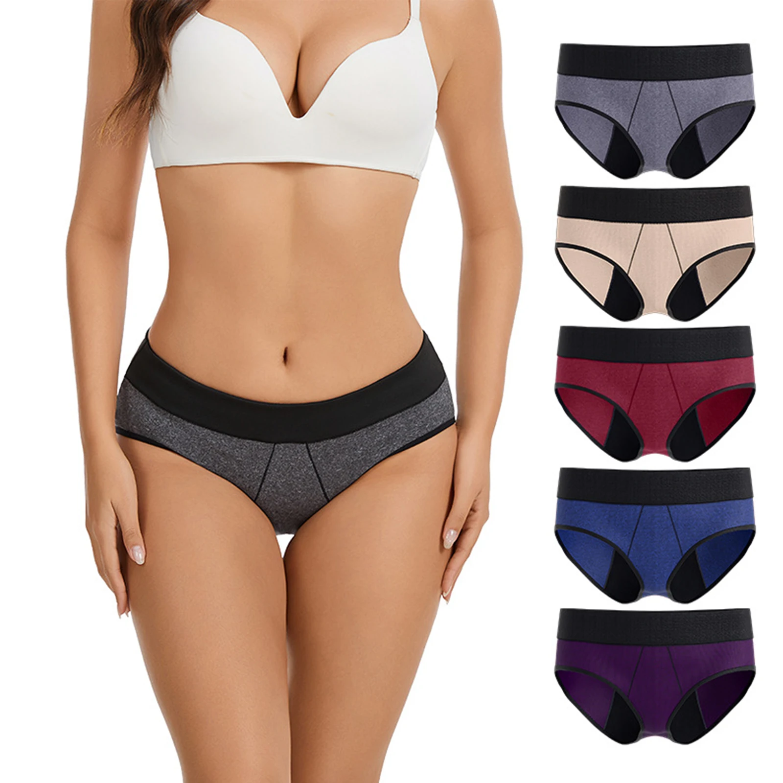 Women Period Panties Mid Waist Elastic Briefs Breathable Tummy Control Underwear for Women Girls Leakproof Reusable Menstrual - view 2