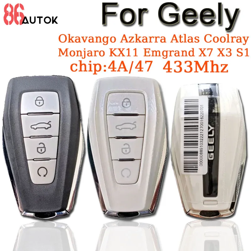 Keyless Car Remote Key 433Mhz 4A/47 Chip dla Geely Coolray Monjaro Okavango Azkarra Atlas KX11 Emgrand X7 X3 S1 Auto Smart Key