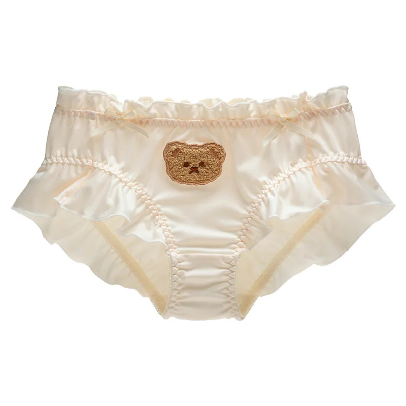 Bragas de cintura media de seda de leche para mujer, ropa interior encantadora, estilo princesa Lolita, oso de dibujos animados, bragas