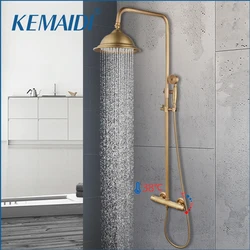 KEMAIDI-Juego de grifo de ducha termostático de latón antiguo, sistema de ducha de lluvia, mezclador de bañera de temperatura constante