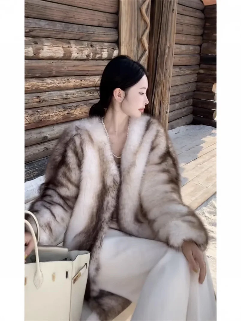 Kunstpelzmantel, lange Mäntel, Damen-Fleece, Winter, Unisex, europäischer Stil, Rollkragenpullover, fließender Regenbogen-Druckknopf, bequeme, hübsche Jacke OL