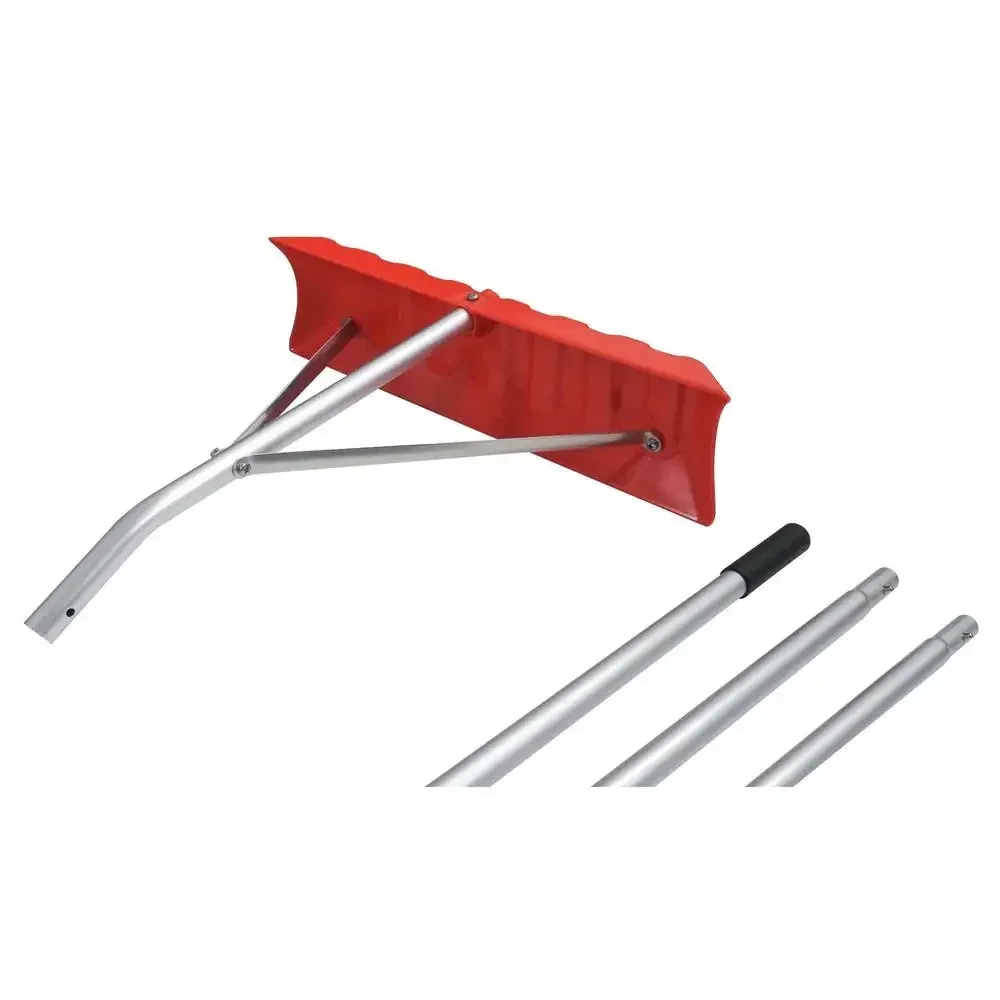 21' Reach Poly Blade Roof Rake Snow Removal Lightweight Aluminum Handle Ideal Metal and Shingle Roofs Easy Snap-Button Assembly