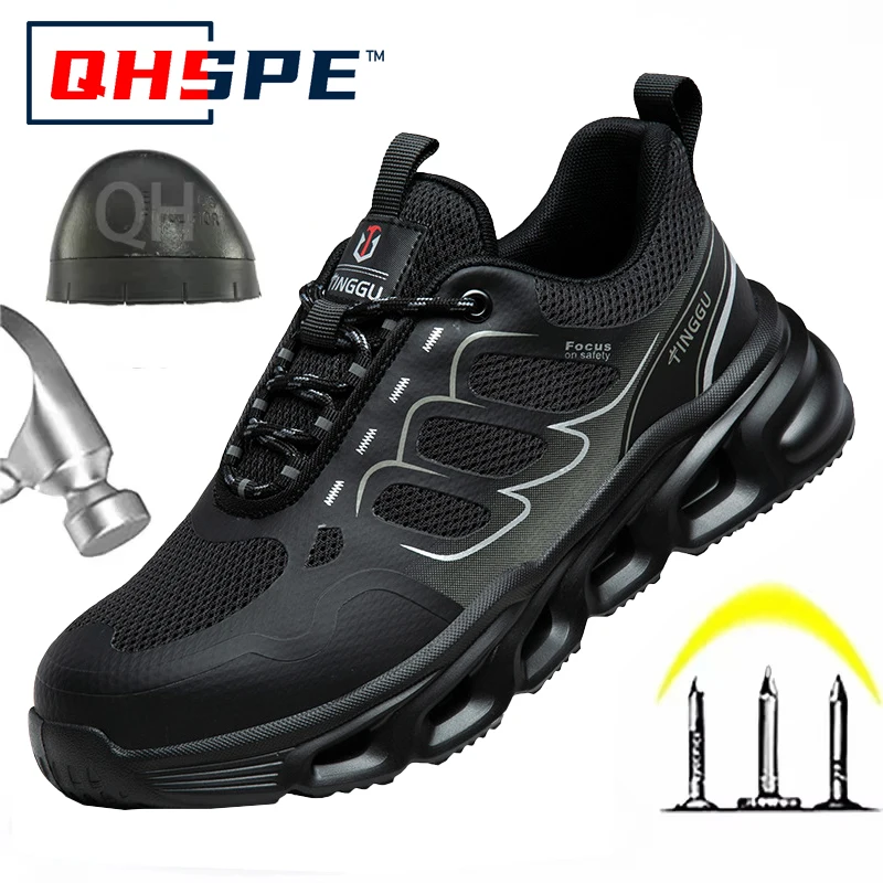 Men Anti Odor Breathable Steel Toe Safety Shoes Anti Smash Puncture Proof Slip Resistant Wear Resistant Work Boots