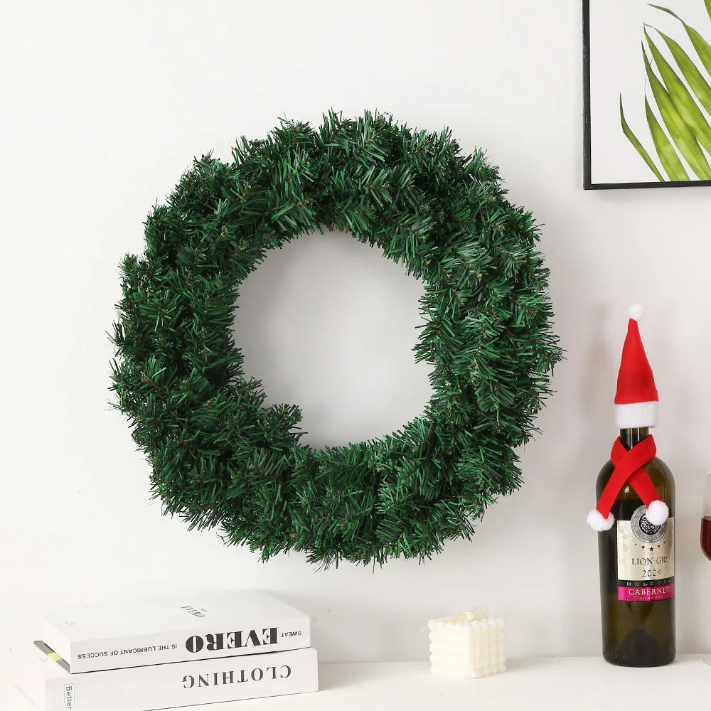1Pcs 30/40cm New Green Christmas Decoration Wreath Encrypted PVC Ordinary Leaf Simulation Wreath Door Hanging Christmas Wreath