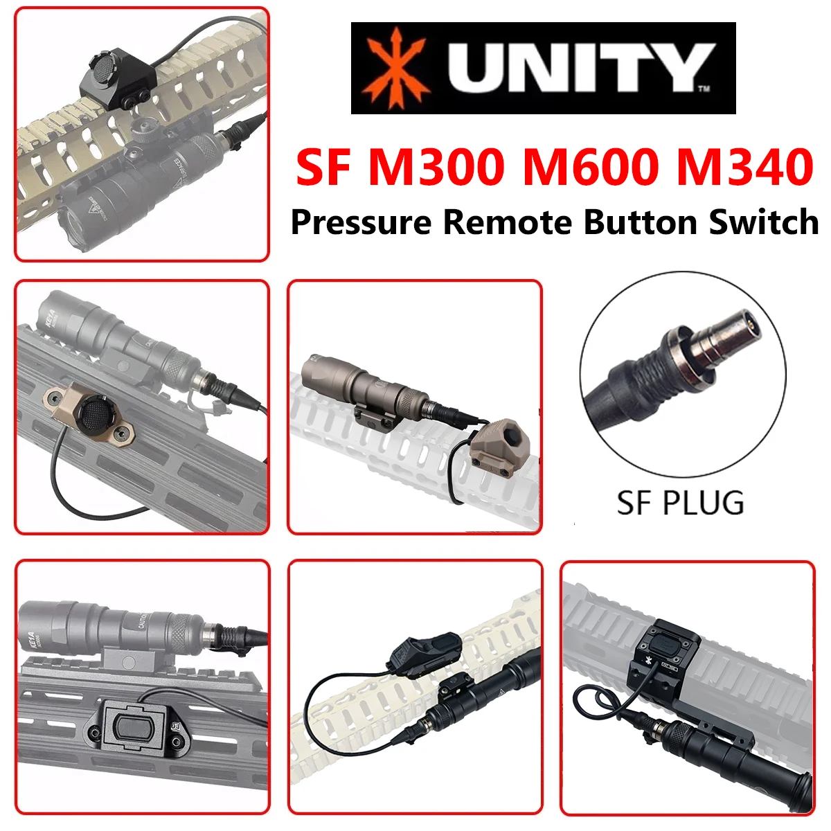 Interrupteur à bouton-poussoir à distance SF UNITY Pressure Lite Fit M-LK Keymod pour rail Picatinny 20 mm, lampe de poche de chasse Surefire M300 M600 M340 M951