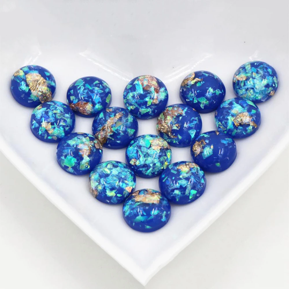 New Fashion 40pcs 8mm 10mm 12mm Dark Blue Colors Built-in metal foil Flat back Resin Cabochons Cameo