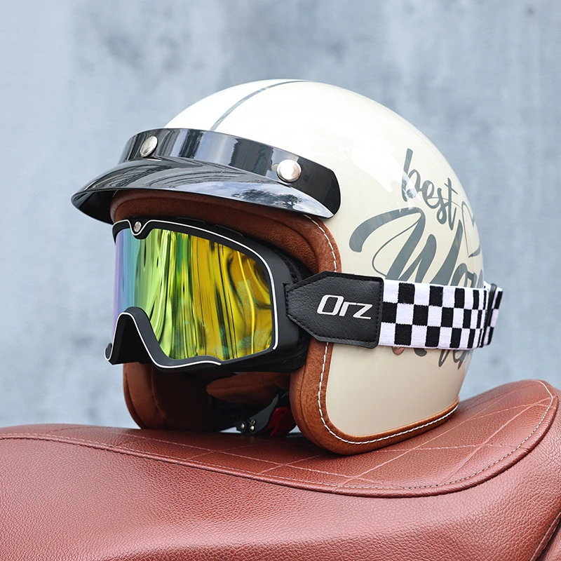 

ORZ Motorcycle Helmet Men's and Women's Retro Half Helmet Motorcycle Electric Car 3/4 Helmet Four Seasons Scooter Summer