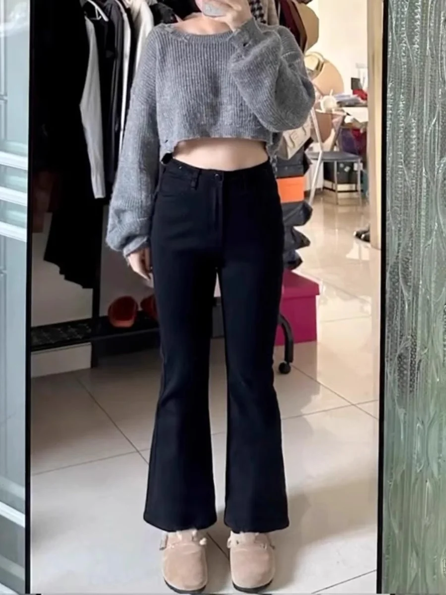 

Black High Waist Stretchy Women's Jeans Spring Summer 2024 New plus Size Slimming Flared Straight Leg Long Trousers