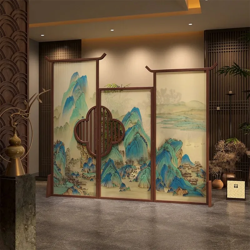 Screen partition for living room Chinese-style Song Dynasty aesthetics, solid wood entryway screen for entryway, home feng shui