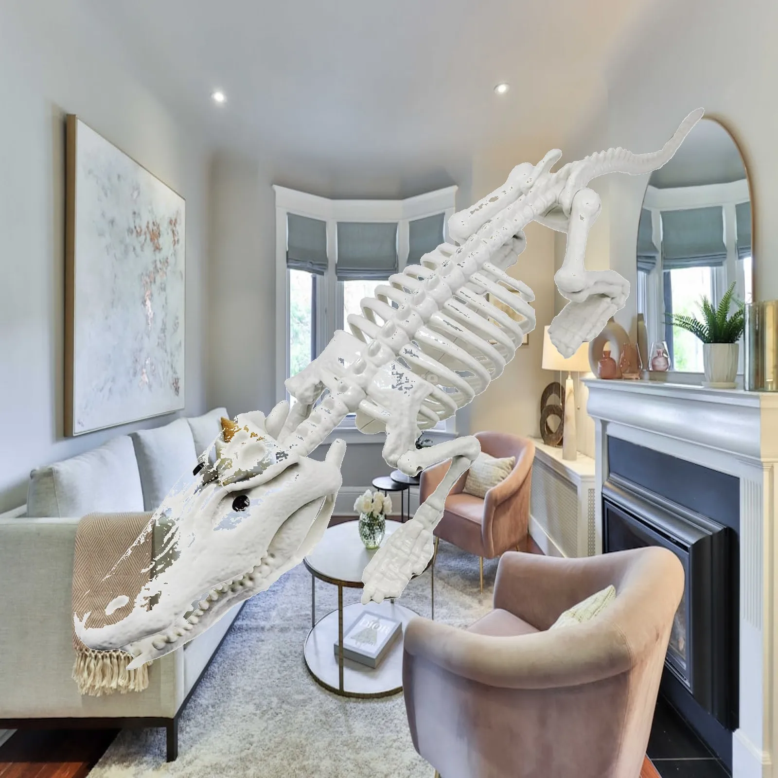 Horror-Krokodilskelett-Statue Große Plastik-Halloween-Dekoration für Gruselige Party-Requisiten und Spukhaus-Arrangements