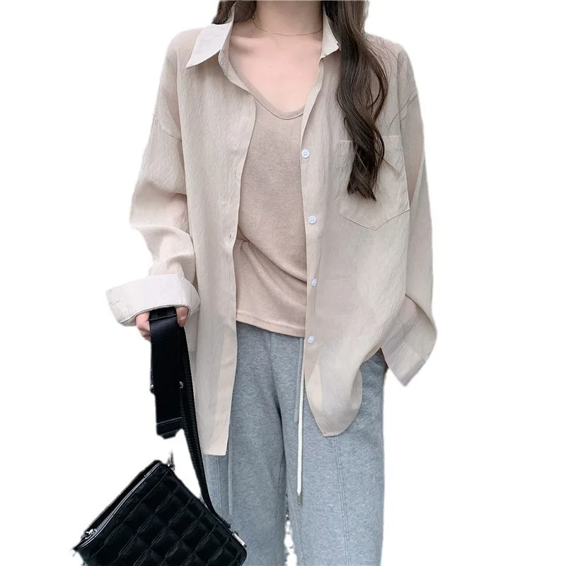 Camicia estiva da donna con protezione solare Camicetta prospettiva elegante Harajuku coreana Vedi attraverso Top allentato Y2k Cardigan da donna casual Blusas