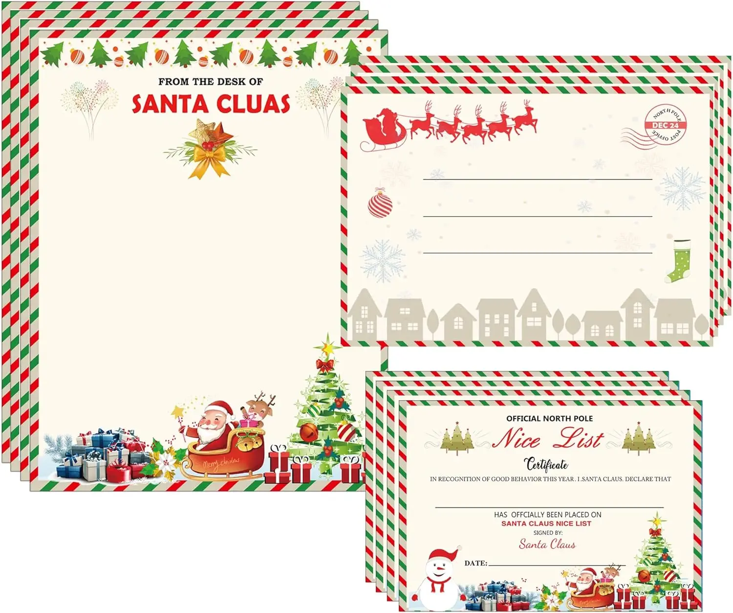 Christmas Official Letter and Certificate from Santa Claus-Christmas Cards Official Letter to Santa 12 Pcs