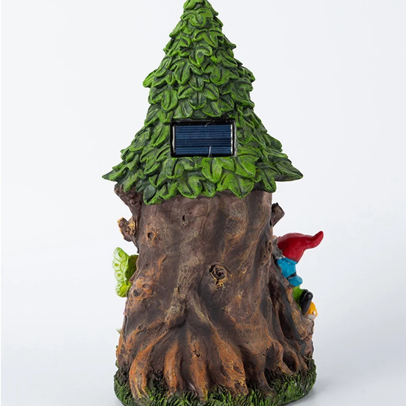 Fairy Tale House Statue, Garden Gnome House With Solar Lamp Waterproof Resin Outdoor Statue Garden Lawn Decoration