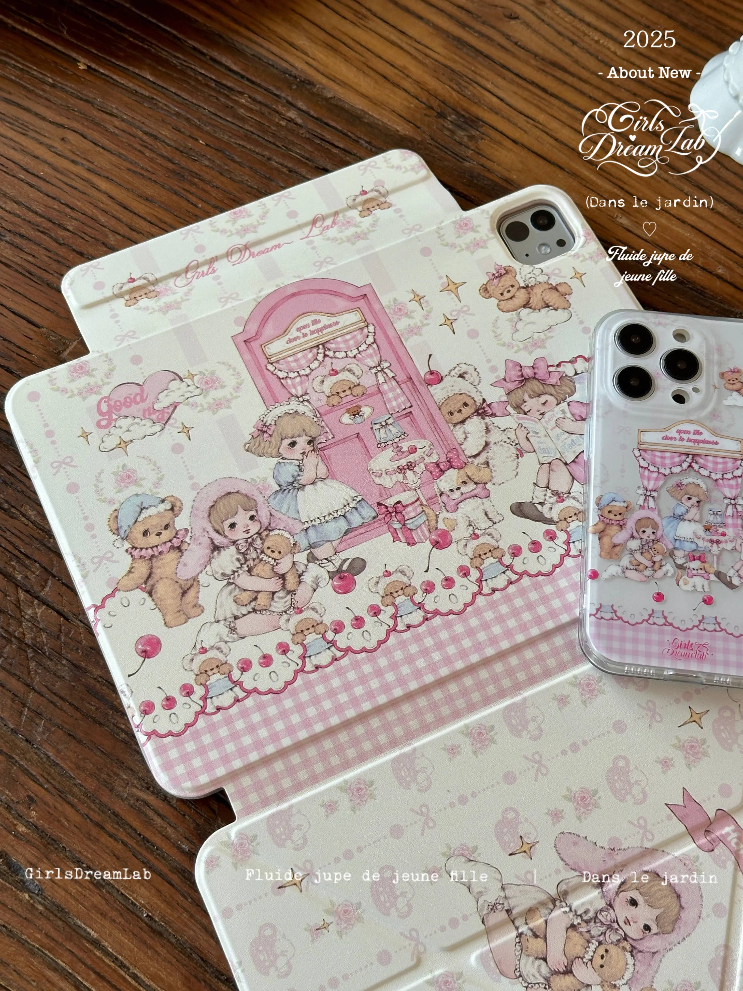 Japan Floral Pink Girl Cute Tablet Case For iPad Pro 11 13in 2025 iPad Pro 12.9in Air7 10th 11th M4/5 Magnetic Detachable Cover