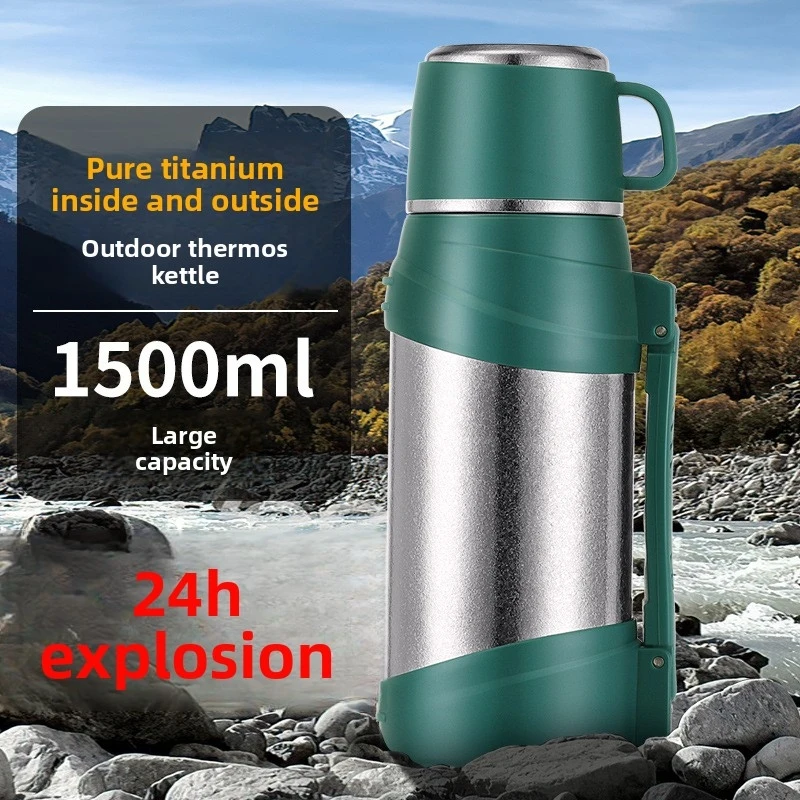 Pure Titanium Travel Thermos Kettle Large Capacity Vacuum Insulated Water Bottle Portable Outdoor Car Sports Warm Pot