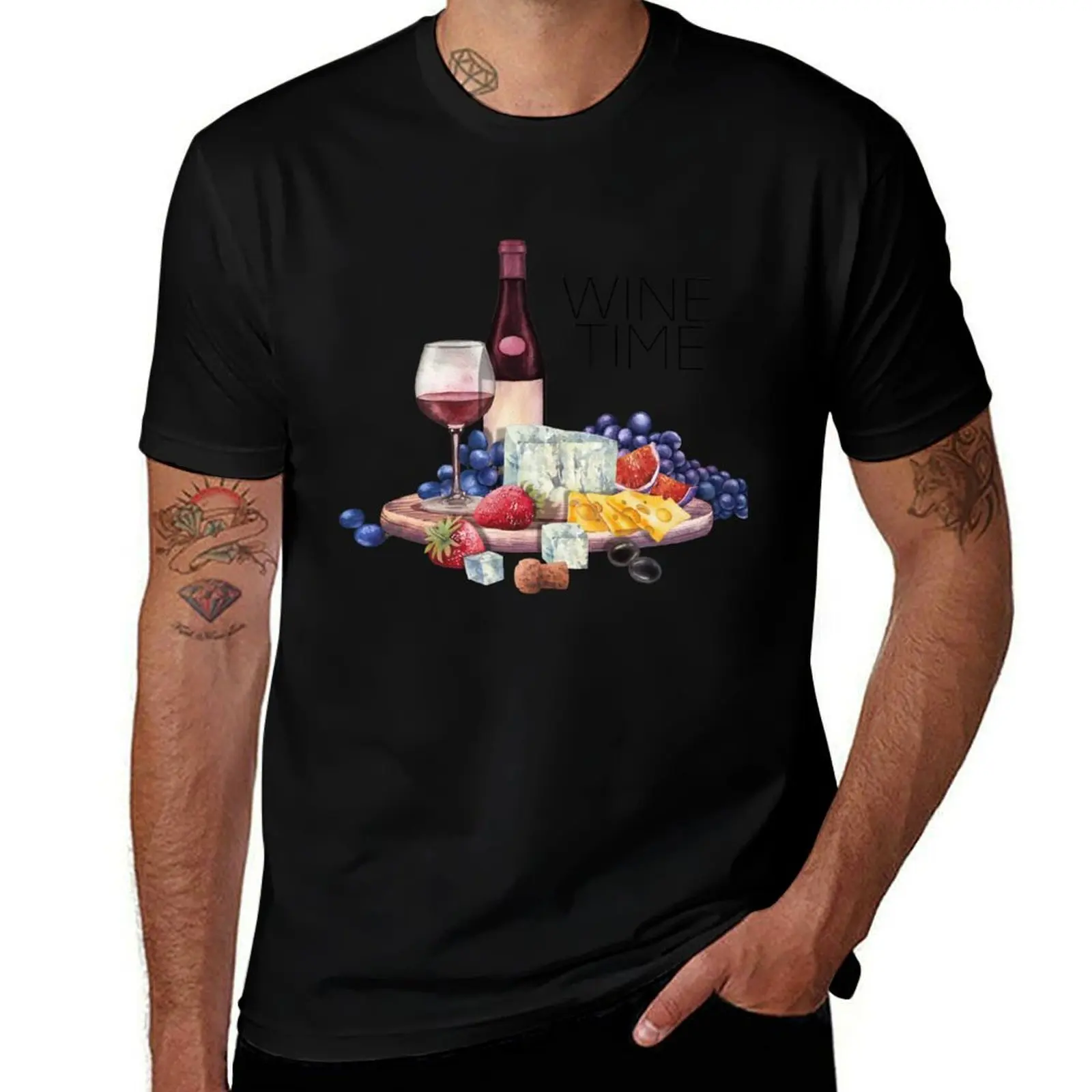 Watercolor wine glasses and bottles decorated with delicious food T-Shirt Work Casual Loose Fit T-Shirt