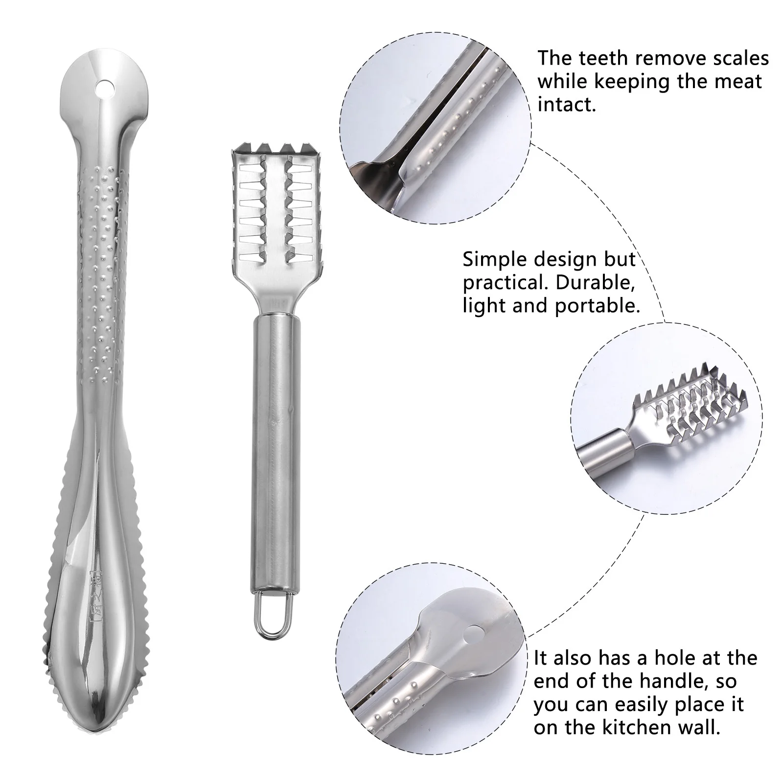 

2pcs Fish Scale Remover Kit Stainless Steel Fish Scaler Tool Kitchen Gadget For Efficient Scaling Scraper Seafood Cleaning Wall