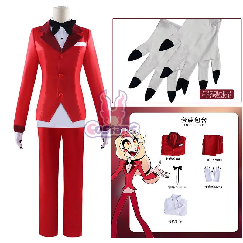 5PCS Anime Charlie Morningstar Cosplay Hazbin Cos Hotel Fantasia Costume Disguise for Adult Top Pants Outfits Halloween Suit