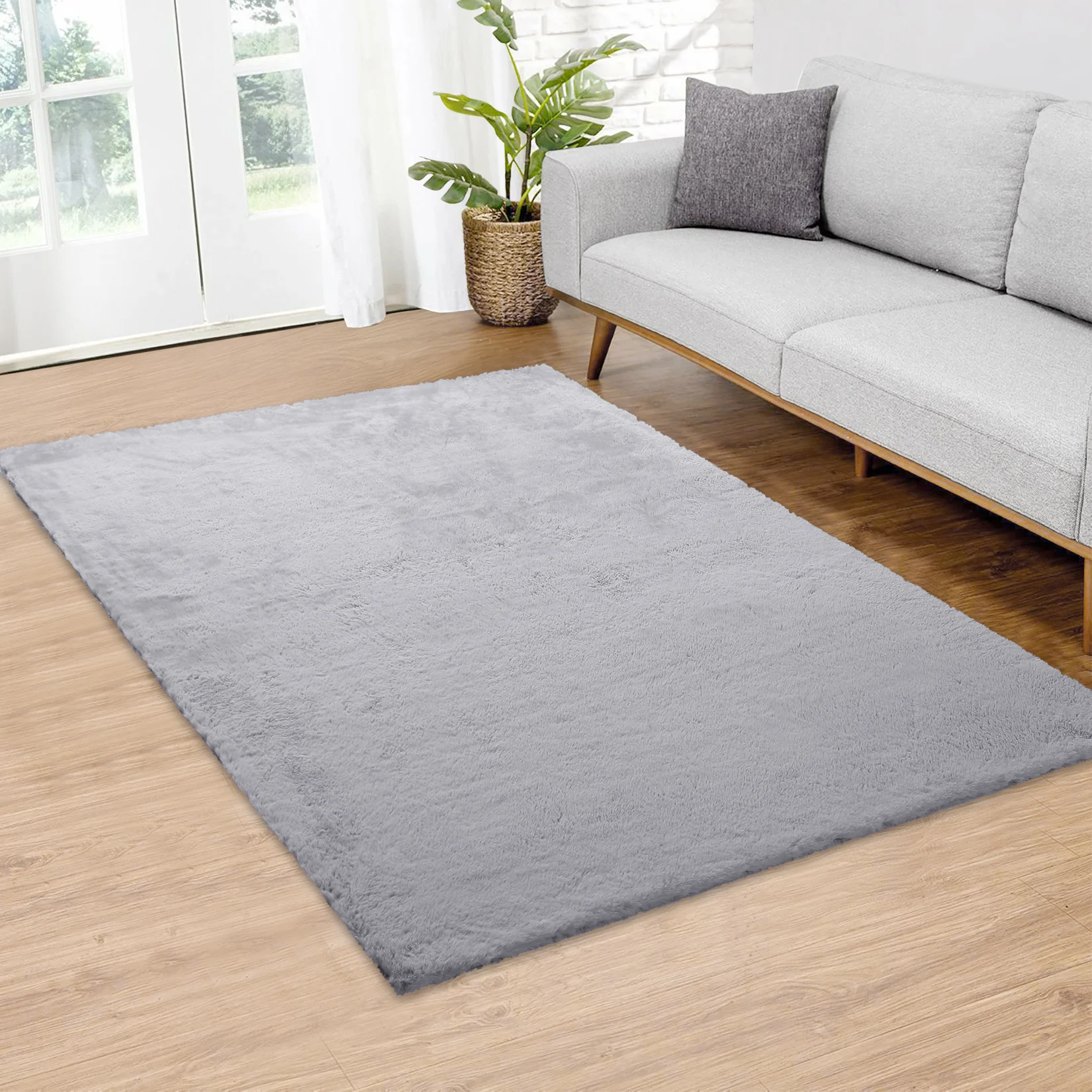 Fluffy Rug Faux Fur Rabbit Rug Shaggy Rug for Living Room Bedroom Rug Grey 80 x 150 cm