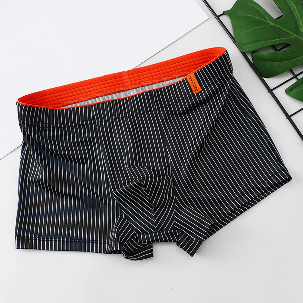 Men Trunks Ice Silks Mens Stripe Printed Underwear Men U Pouch Shorts Male Breathable Elastic Panties Slip Homme