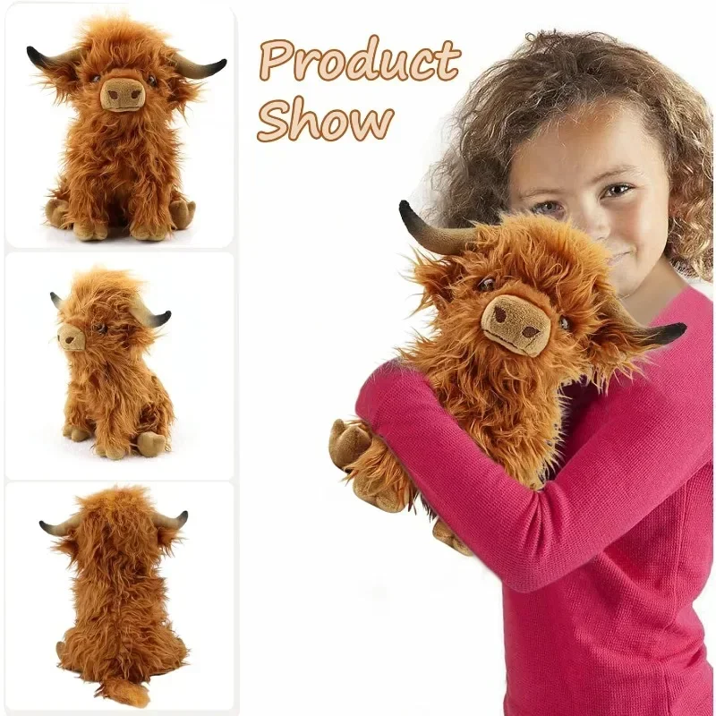 Giant 28cm Highland Cow Plush Stuffed Animal Ultra Realistic Scottish Farm Cattle Doll Super Soft Gift All Ages