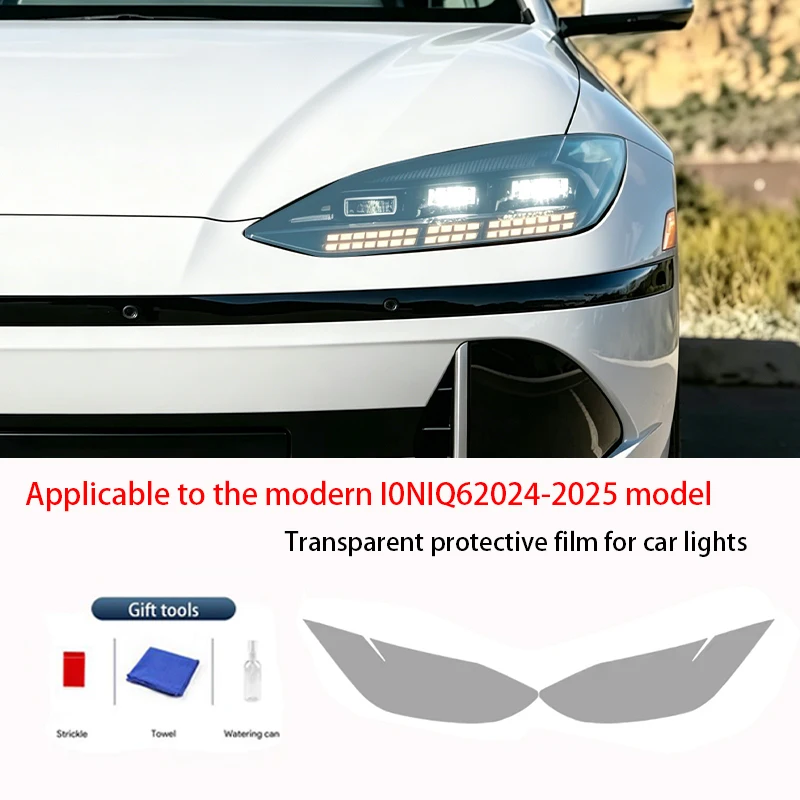 

For Hyundai IONIQ6 2024-2025 TPU Transparent Headlight Film Anti-Scratch Vinyl Sticker Decorative Car Accessory Cover Trims