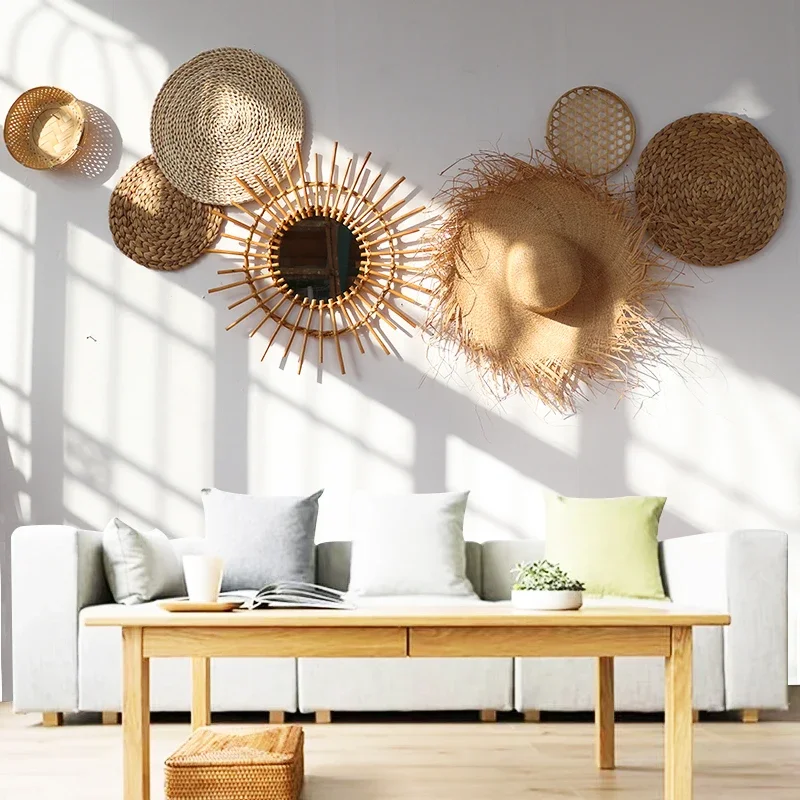 Bohemian Nordic Wall Decoration, Circular Grass Weaving Vine Wall Accent, Artistic Pastoral Home Decor, Various Styles