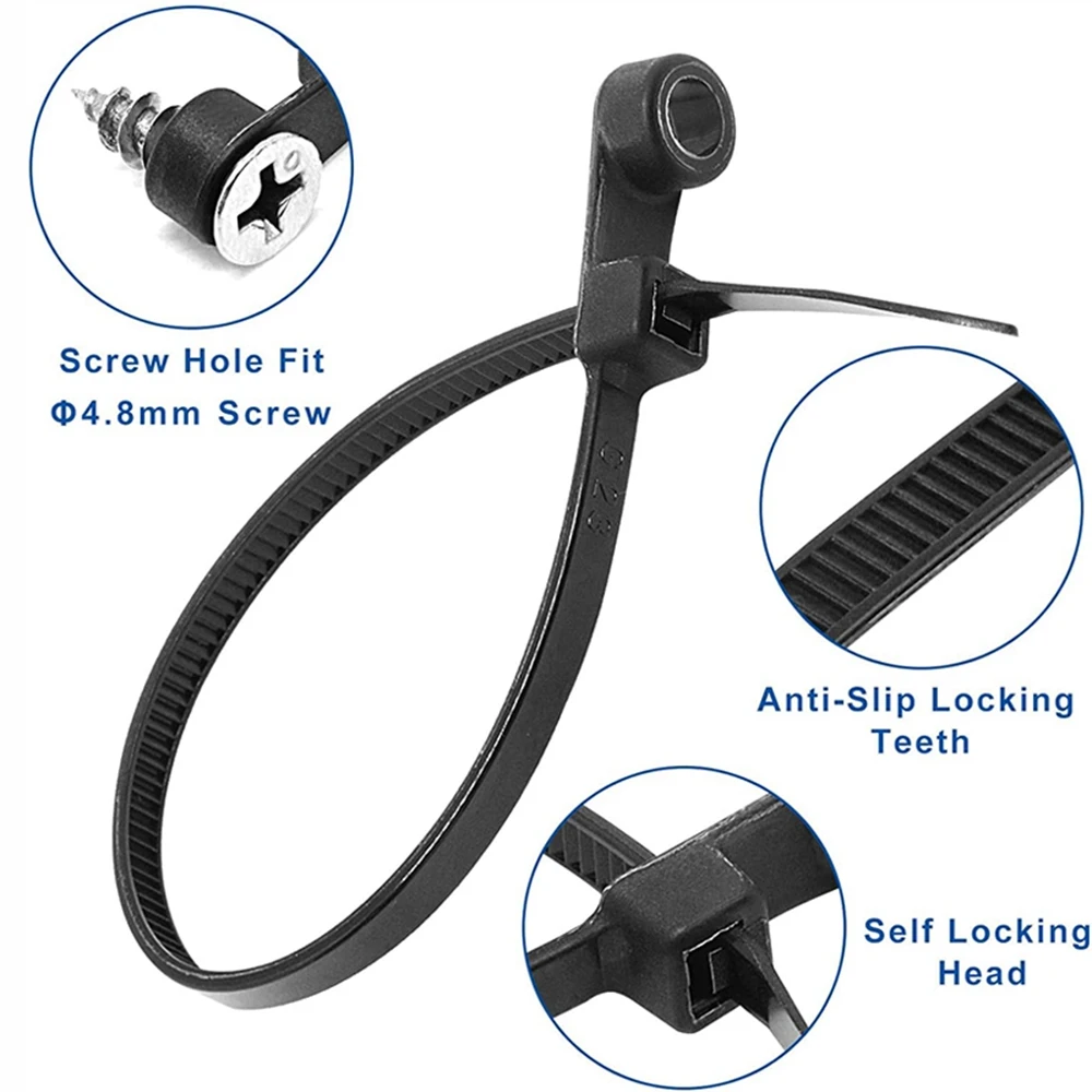 Screw Mount Cable Ties Nylon Heavy Duty Adjustable Self Locking Cord Zip Tie Screw Hole Wire Organizer Fastening Loop Straps