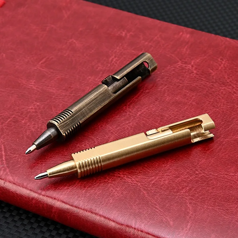 Brass Quick Release Writing Pen Cylindrical Bolt Ballpoint Pen Mini Keychain Business Signature Stationery Gift Pen EDC Tool
