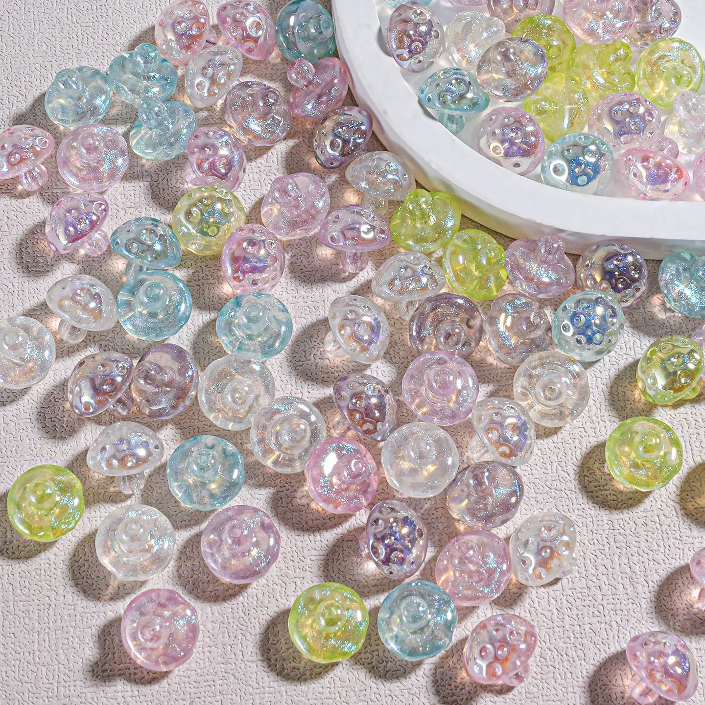 

New Arrival Transparent AB Colors Cute Vegetable Mushroom Shape Plastic Acrylic Jewelry Beads For Girls Necklace 11*12mm 80pcs