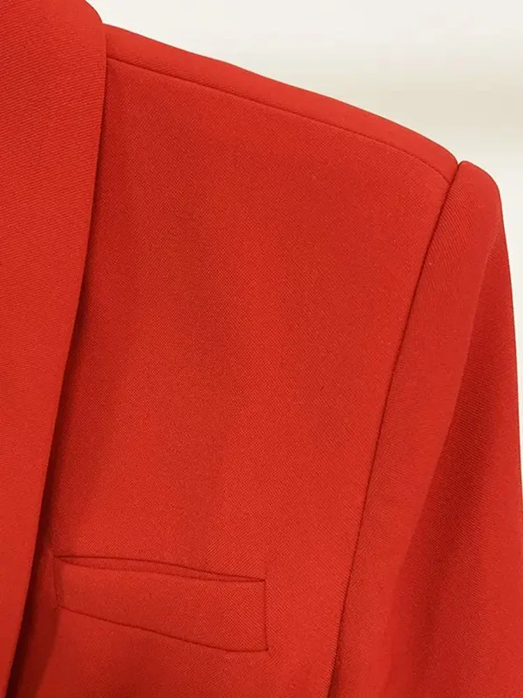 Yüksek sokak yeni moda 2024 tasarımcı Blazer kadın uzun kollu çift göğüslü Metal aslan düğmeleri uzun Blazer dış giyim