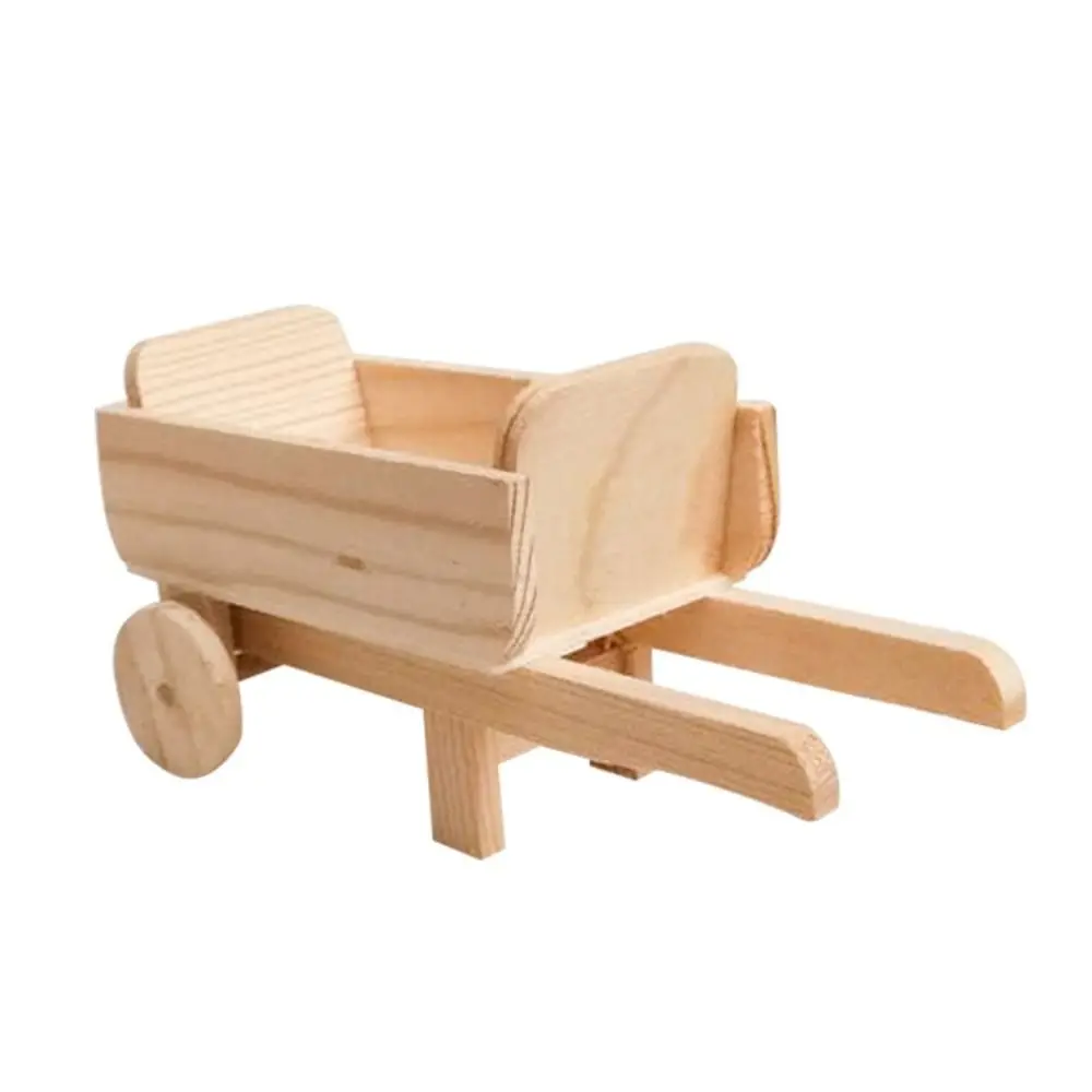 New Wooden DIY Mini Craft DIY Wood Color Farm Wheelbarrow Models Child Furniture Decors Doll Houses Landscape Carts Decor