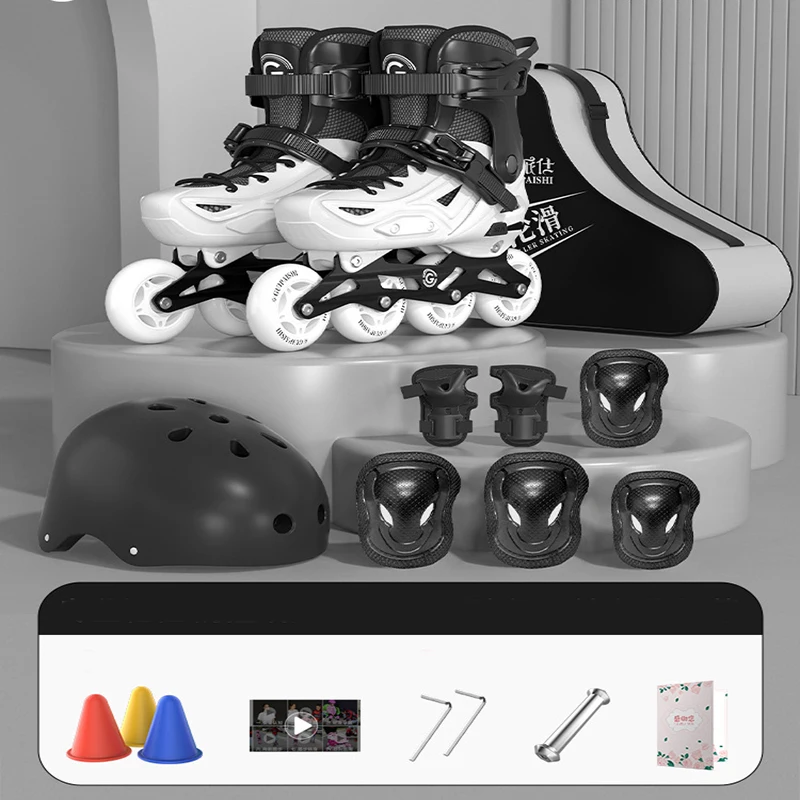 

Регулируемые роликовые коньки Flash Skate Shoes с шлемом, налокотником и наколенниками, комплект обуви для мальчиков и девочек, 4-колесные кроссовки