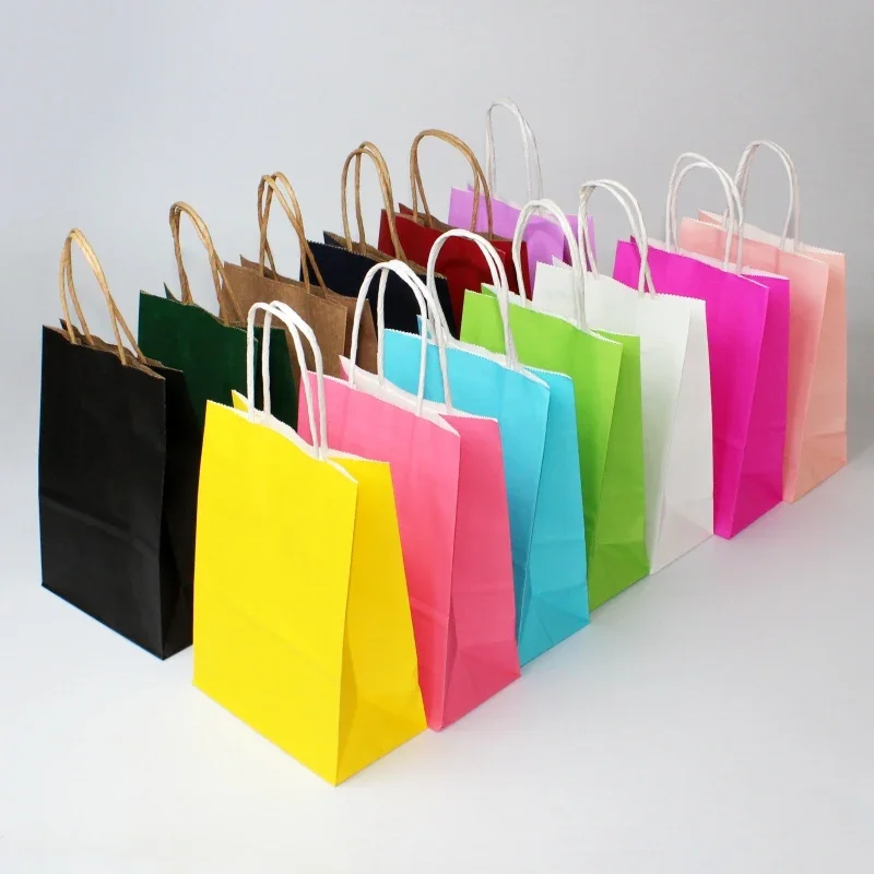 10/30/50pcs DIY Multifunction soft color paper bag with handles Festival gift bag shopping bags kraft paper packing bag