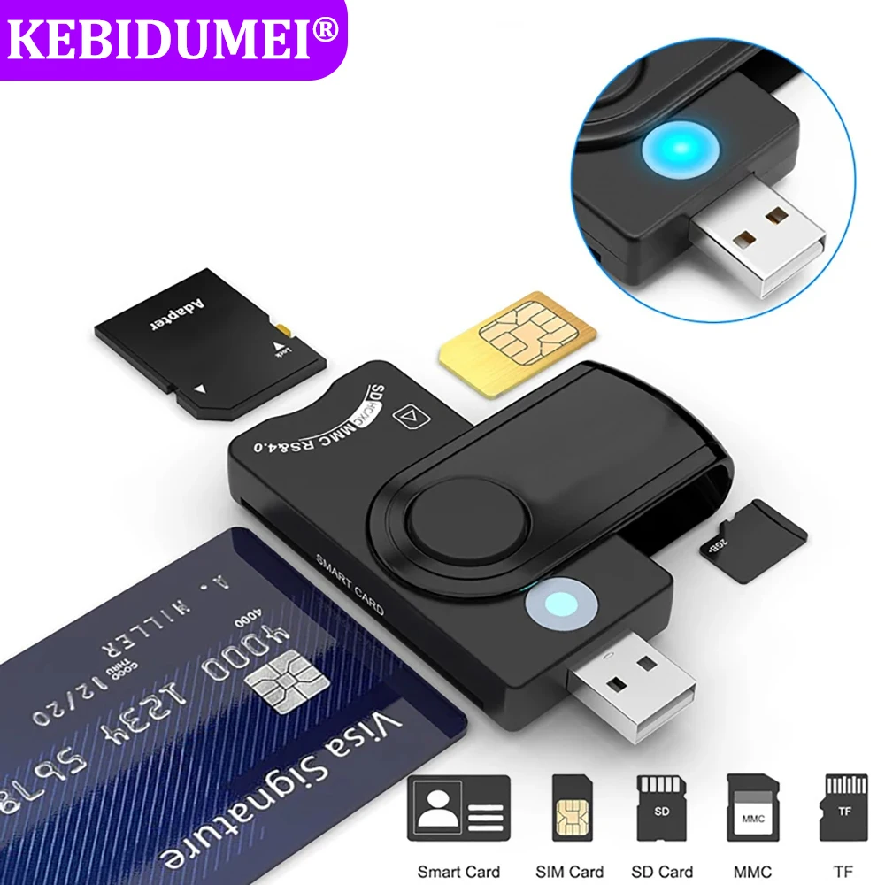 Lecteur de carte USB epiSmart pour carte bancaire IC/ID EMV SD TF MMC Adaptateur de lecteur de carte USB-CCID ISO 7816 pour Windows 7 8 10 Linux OS