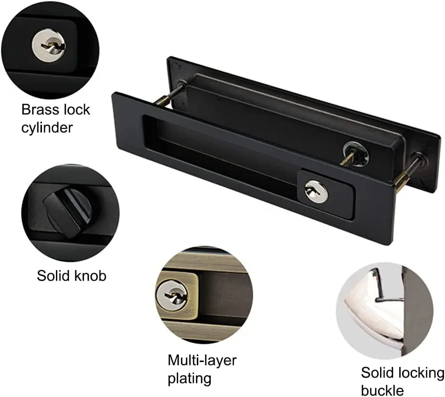 Imagem -05 - Porta Deslizante Mortise Bloqueio Trava Invisível Recesso Handle Conjunto com Chaves Interior Madeira Bolso Porta Bloqueio Móveis Hardware