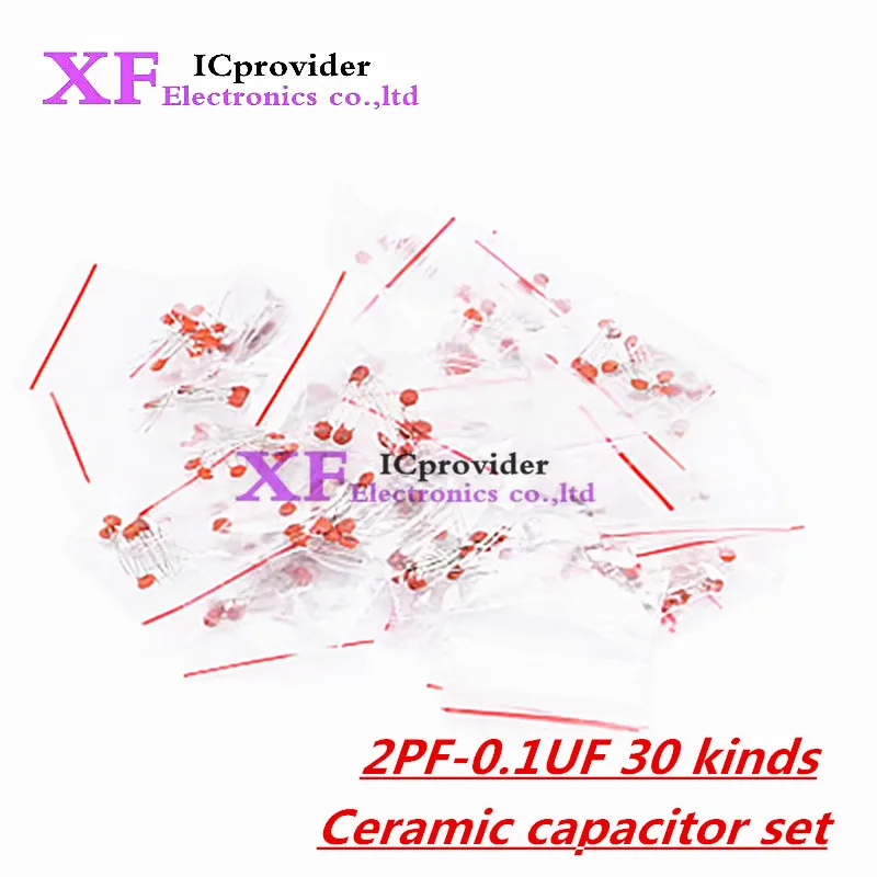 300pcs/lot Ceramic capacitor set pack 2PF-0.1UF 30 values*10pcs Electronic Components Package capacitor Assorted Kit samples Diy