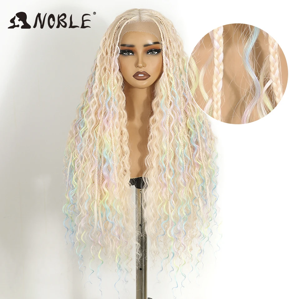 Noble Twist Braided Wig 13X4 Box Braided Lace Wig For Women Synthetic Lace Frontal Wig Ivory White Faux Locs Goddess Braids Wigs