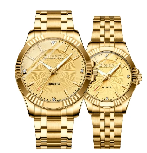 

Fashionable New Business Casual Couple Watch Luxury Vintage Quartz Watch Diamond Studded Gold Business Watch for Couples