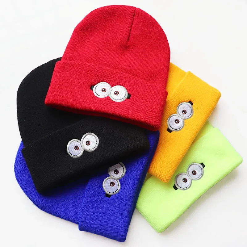 MINISO Anime Cartoon Minions Warmth Knitted Hats Autumn Winter Ear Protection Beanies Women Men Outdoor Hip Hop Pullover Hat