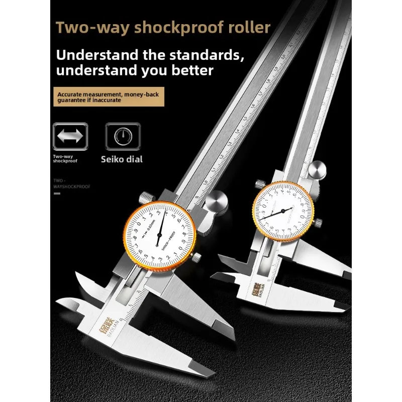 Baolian Scale Caliper Industrial Grade Measuring Tool, with Watch, High-Precision Dial Gauge 0-300 mm High-Precision Stainless S