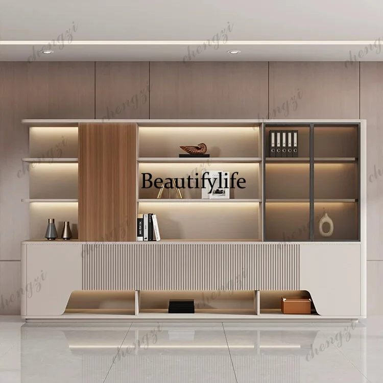 Modern light luxury boss office wooden file data file cabinet storage bookcase sub-manager room background cabinet