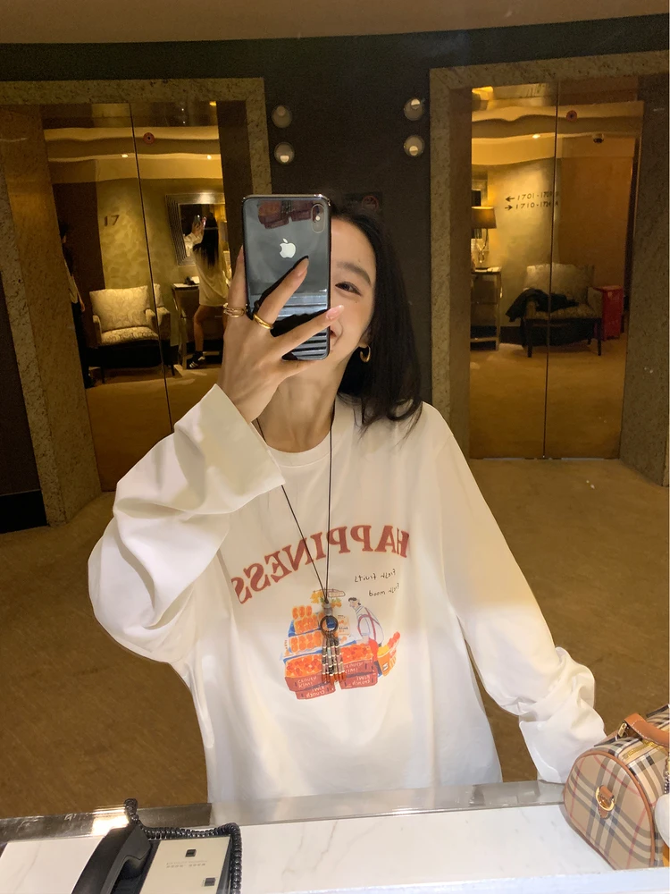 

Pusumede California Sun Long Sve Knitted Cotton T-irt Women's Casual Loose Fit Printed Top Comfortable Breathable Tee