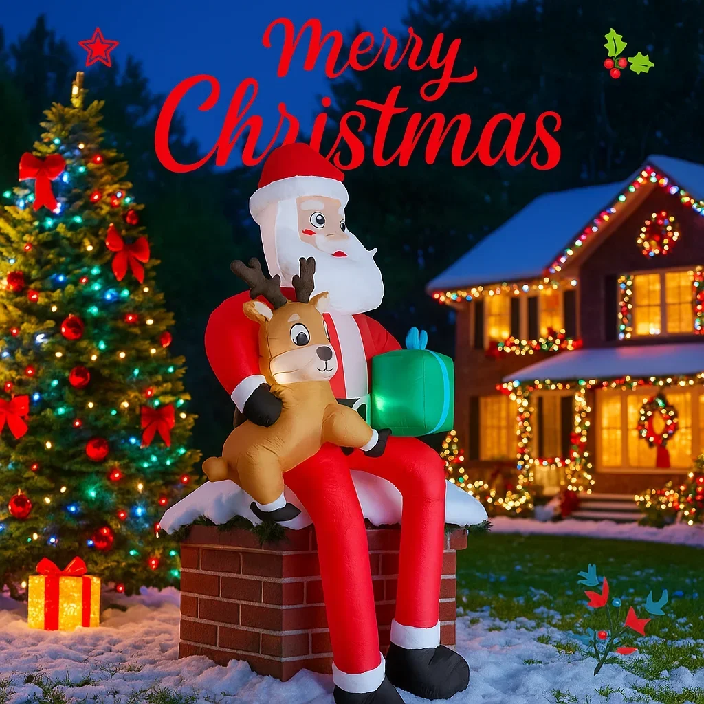 Decoración de patio de Navidad de 9,5 pies, decoración inflable de Papá Noel para vacaciones de Navidad, regalo de Reno, adorno LED para el hogar, suministros de regalos, juguete