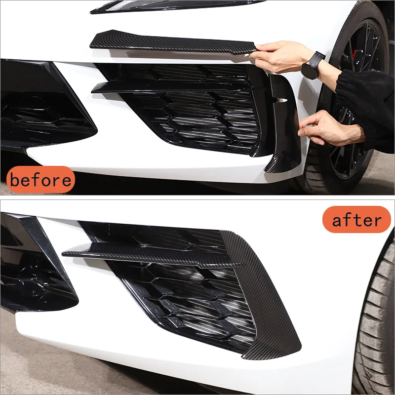 Car ABS Carbon Fiber Front Bumper Trim Strips Fog Light Cover Trim For Chevrolet Corvette C8 Z51 2020-2023 Accessory