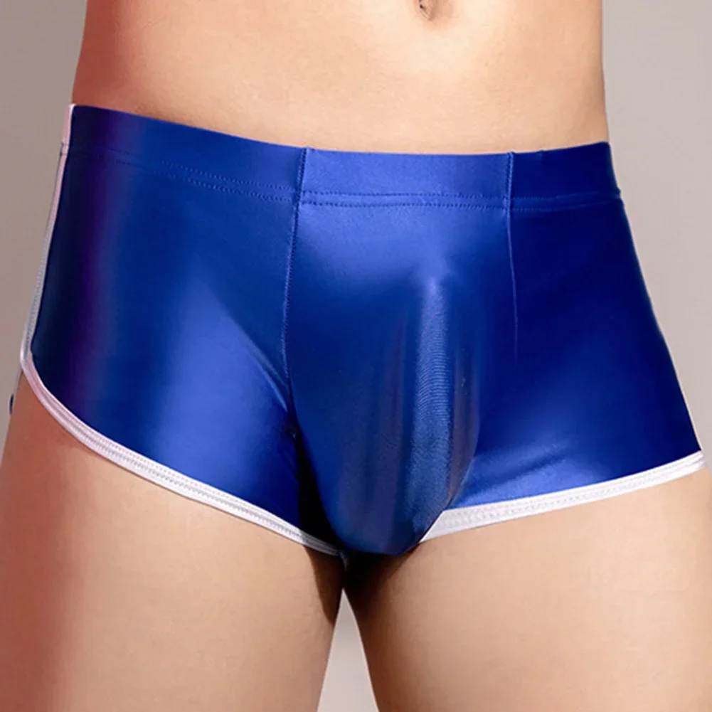 

Sexy Fashion Lingerie Men Oily Shiny Safety Shorts Stretchy Slight Strech Underwear Smooth Boxer Solid Color Stretch Panties