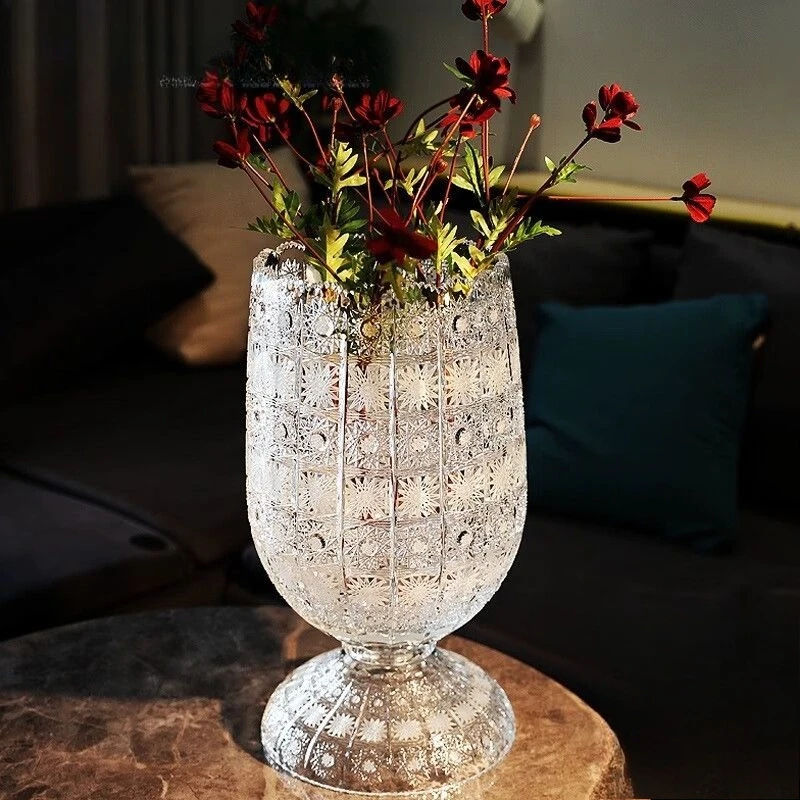 

Fine engraved crystal glass large floor-to-ceiling vase entrance dining table coffee table ornament