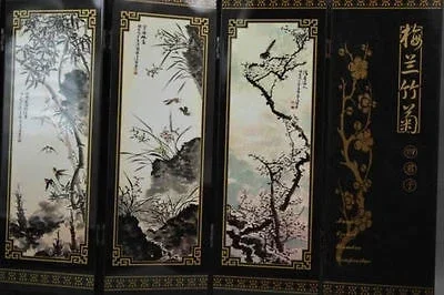 Decorated Lacquer Draw Plum Blossoms Orchid Bamboo Chrysanthemum 6 Side Screen